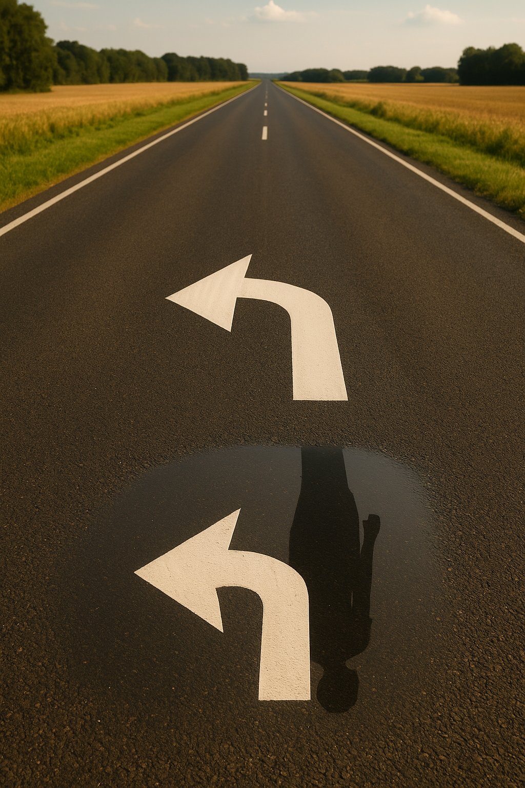 A road with a backward arrow when forward looks like backward